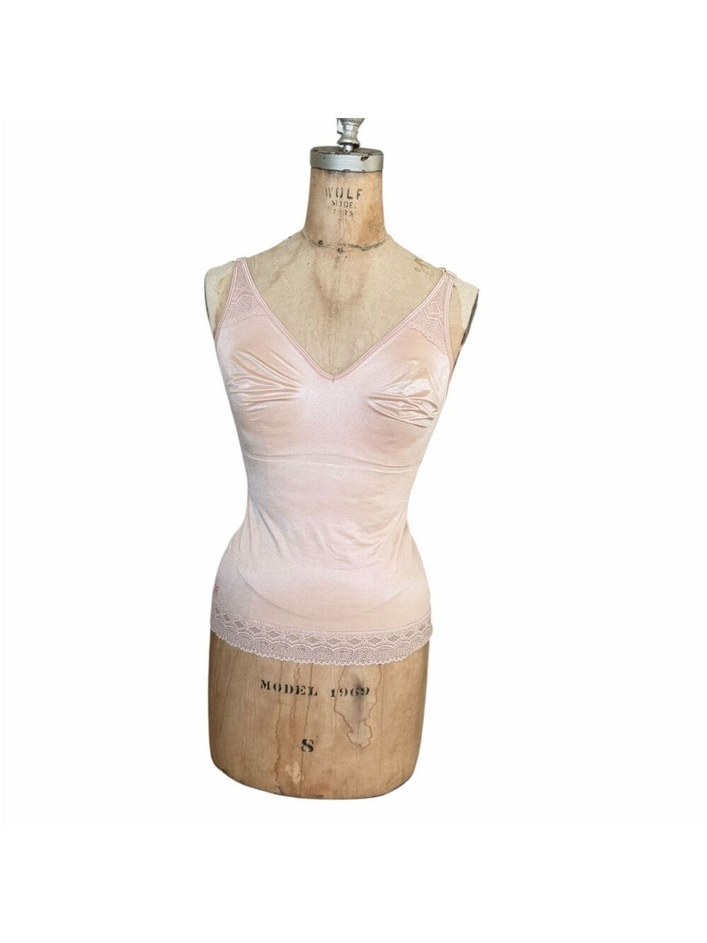 Ruby Ribbon Pin-up V-neck Cami Shape Wear Pink Lace Trim 360 Degree Stretch 34